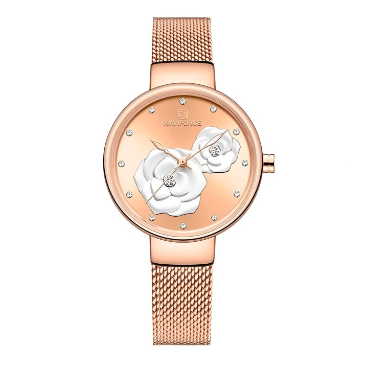 Reloj Naviforce Casual Nf5013 Flor Mujer Acero + Estuche