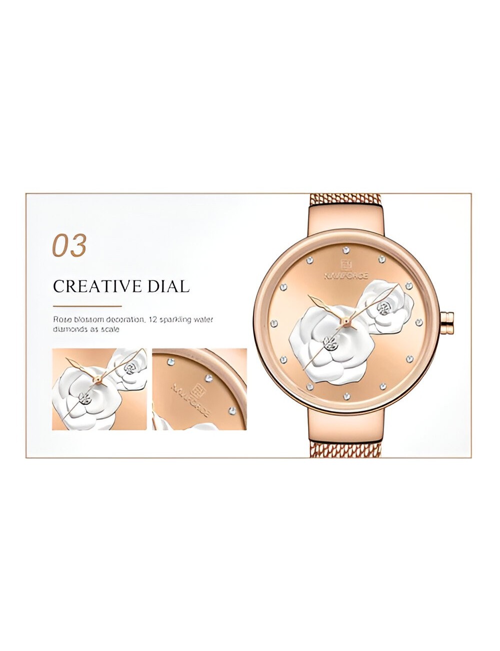 Reloj Naviforce Casual Nf5013 Flor Mujer Acero + Estuche