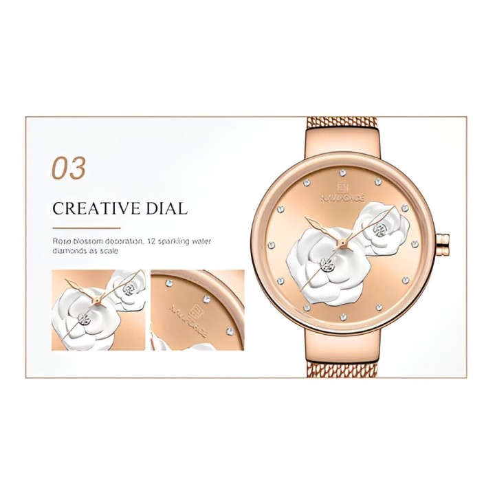Reloj Naviforce Casual Nf5013 Flor Mujer Acero + Estuche