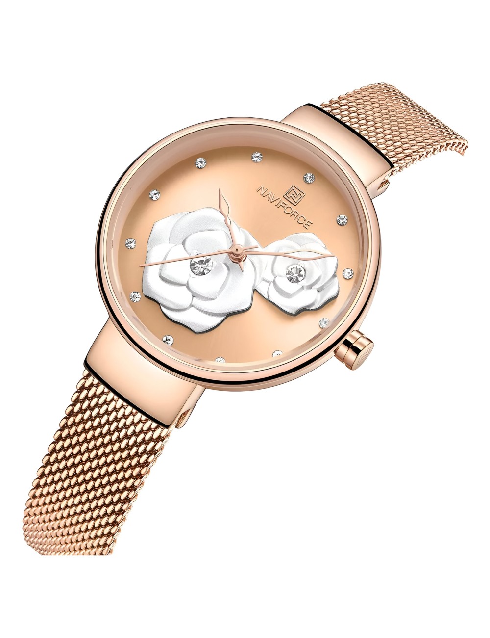 Reloj Naviforce Casual Nf5013 Flor Mujer Acero + Estuche
