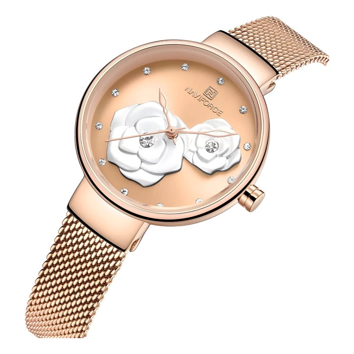 Reloj Naviforce Casual Nf5013 Flor Mujer Acero + Estuche