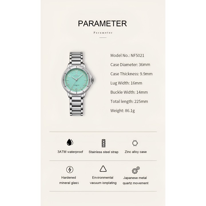 Reloj Naviforce Casual Nf5021 Mujer Acero + Estuche