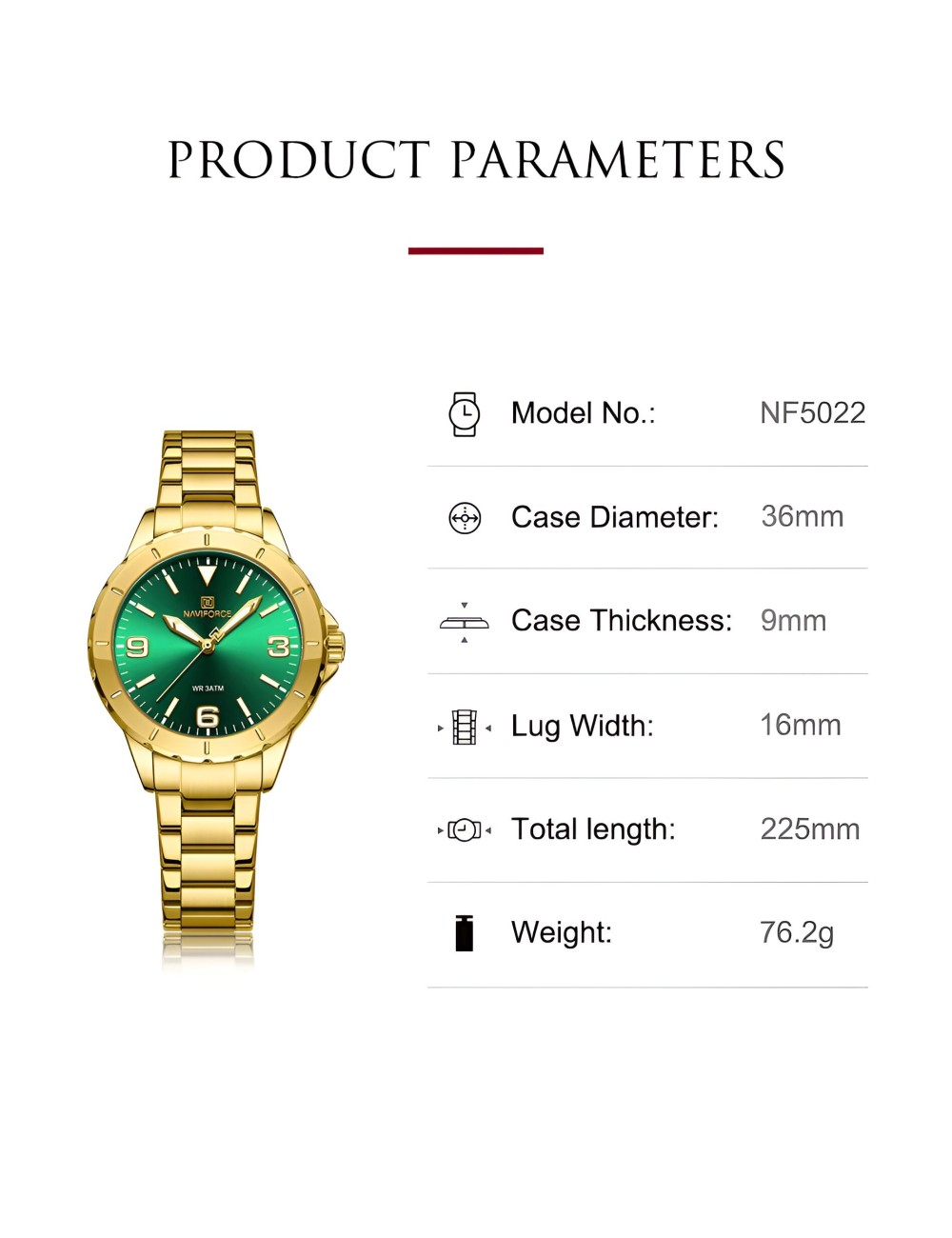 Reloj Naviforce Casual Nf5022 Mujer Acero + Estuche