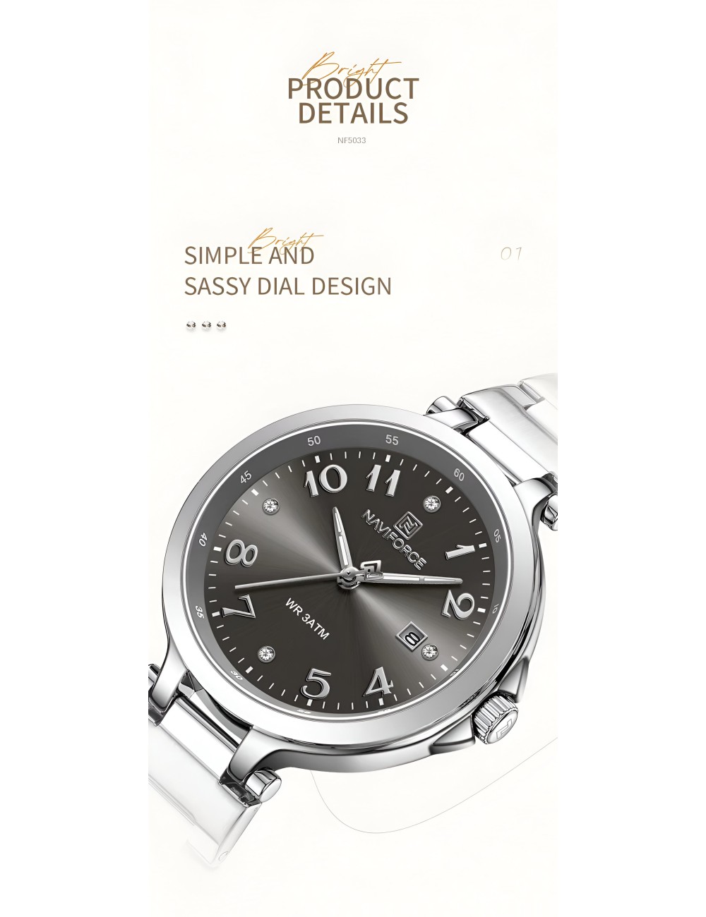 Reloj Naviforce Casual Nf5033 Mujer Acero + Estuche