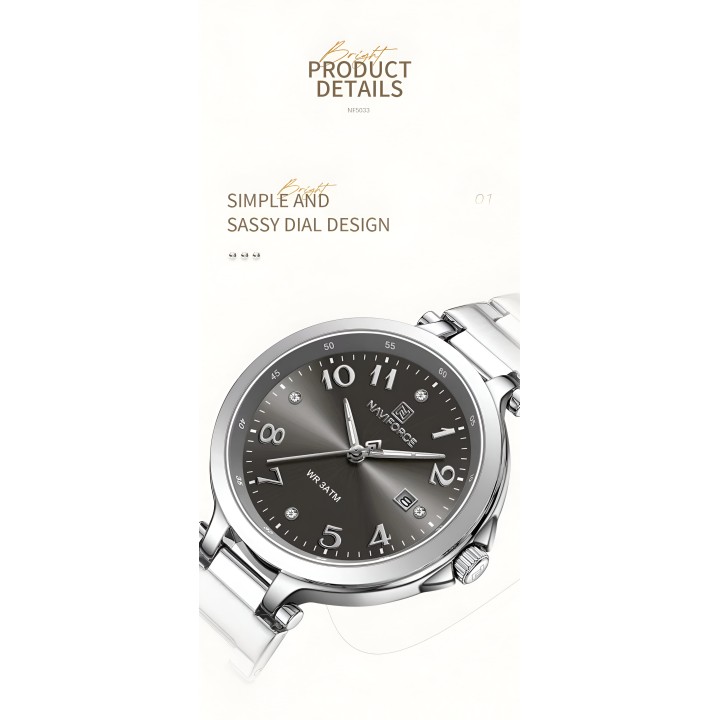 Reloj Naviforce Casual Nf5033 Mujer Acero + Estuche