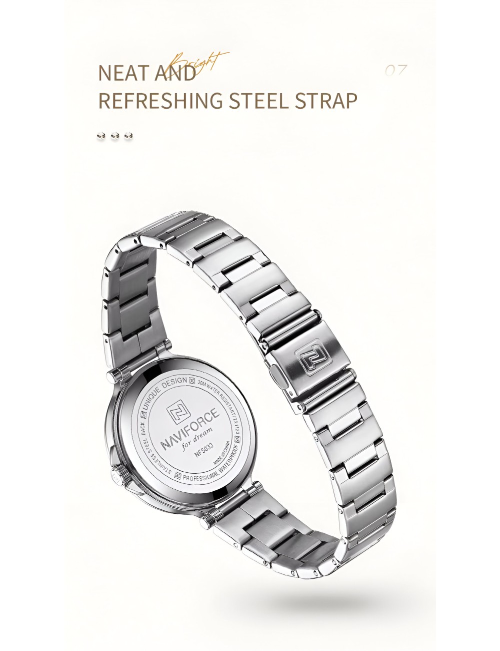 Reloj Naviforce Casual Nf5033 Mujer Acero + Estuche