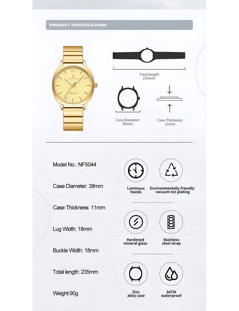 Reloj Naviforce Casual Nf5044 Mujer Acero + Estuche