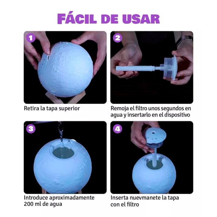 Humidificador Lámpara Luna Led Difusor Aroma Recargable