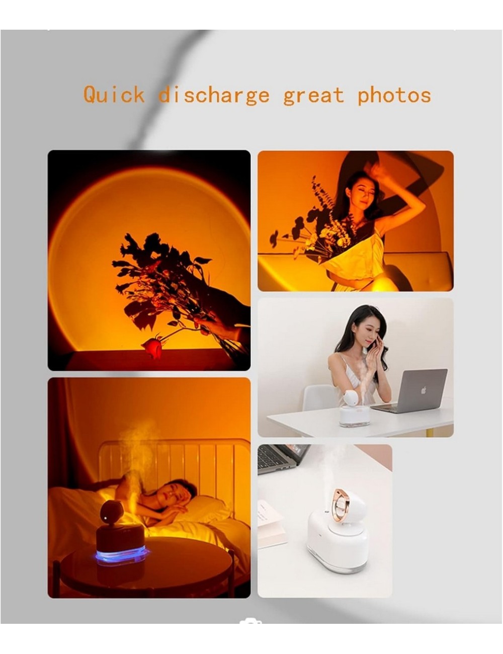 Mini Humidificador Aromas Usb Lampara Led Luz Atardecer
