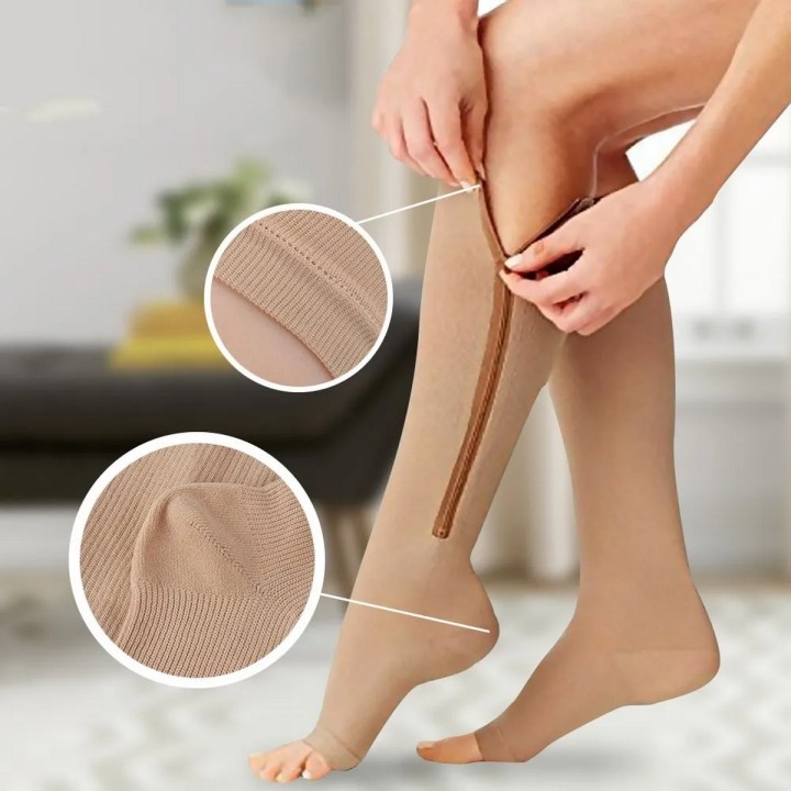 Medias De Compresion Anti Varice - Con Cremallera Beige
