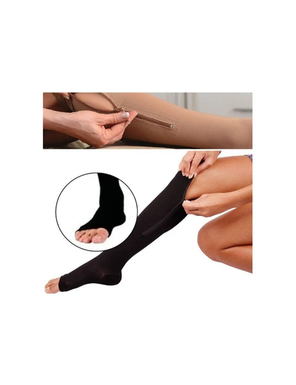 Medias De Compresion Anti Varice - Con Cremallera Beige