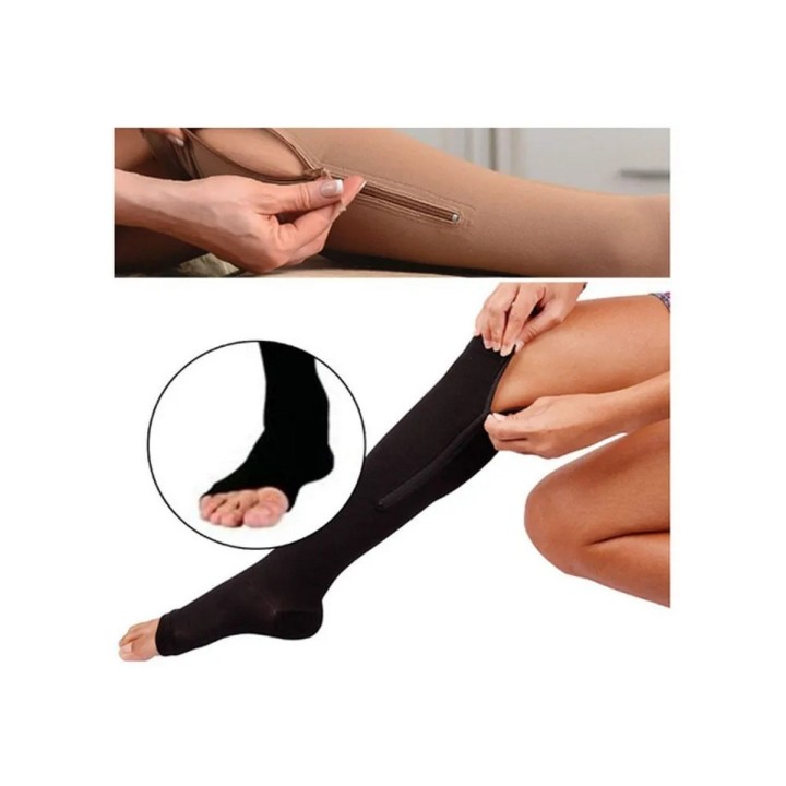 Medias De Compresion Anti Varice - Con Cremallera Beige