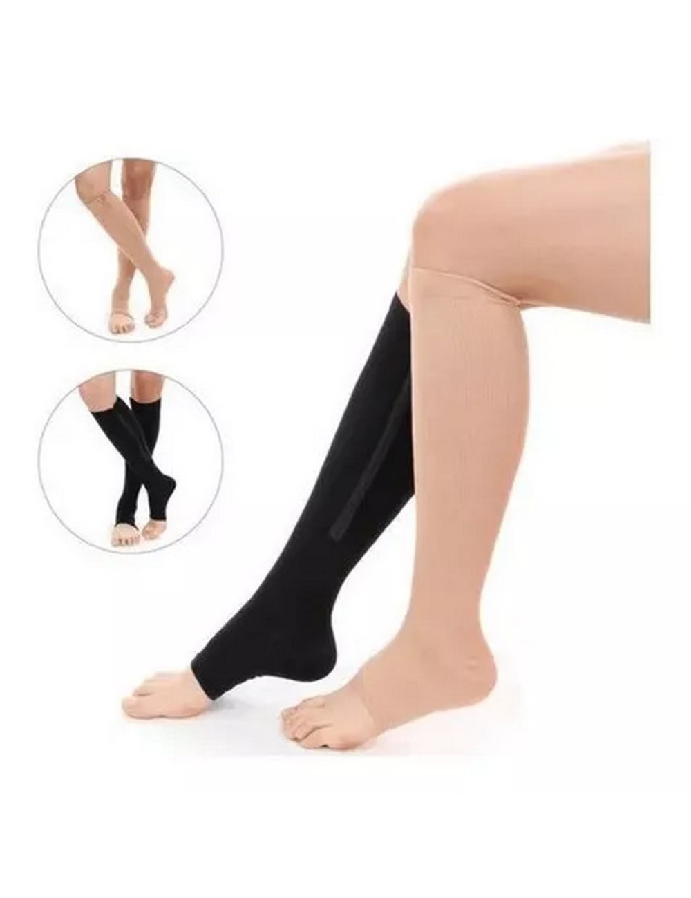 Medias De Compresion Anti Varice - Con Cremallera Beige