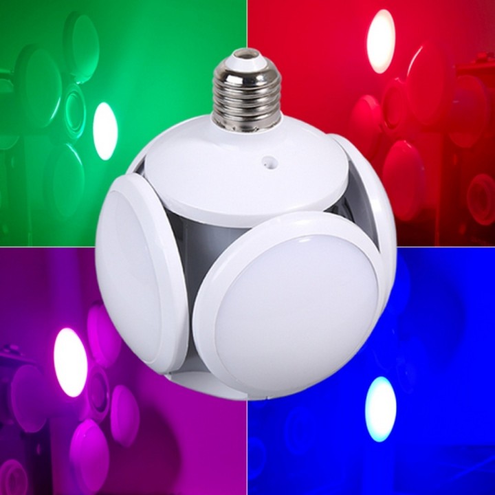 Foco Lámpara Bocina Led Rgb Bluetooth Control 4 Aspas Musica