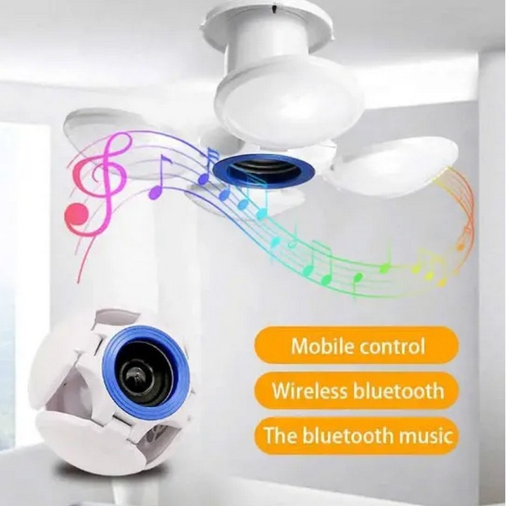 Foco Lámpara Bocina Led Rgb Bluetooth Control 4 Aspas Musica