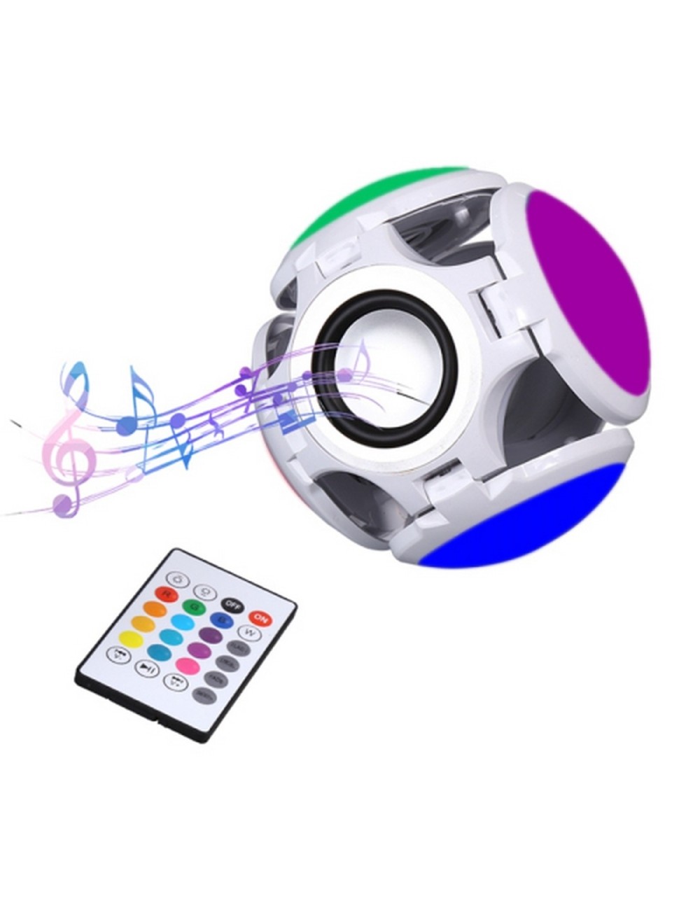 Foco Lámpara Bocina Led Rgb Bluetooth Control 4 Aspas Musica