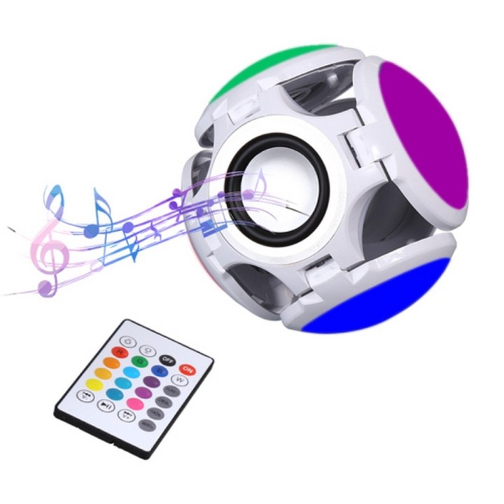 Foco Lámpara Bocina Led Rgb Bluetooth Control 4 Aspas Musica