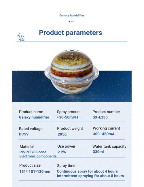 Humidificador Lámpara Planeta Led Difusor Aroma Recargable