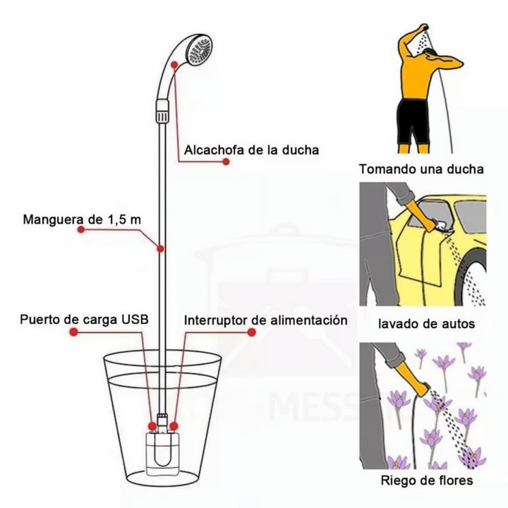 Ducha Portátil Recargable Usb Camping Exteriores Aire Libre