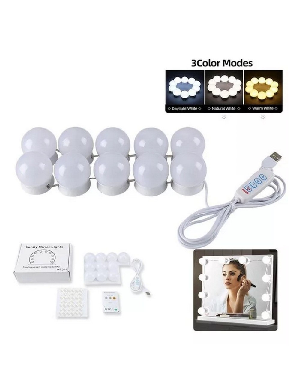 Serie De Luces Para Espejo De Maquillaje 10 Foco Led Tocador