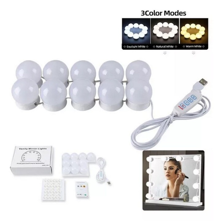 Serie De Luces Para Espejo De Maquillaje 10 Foco Led Tocador