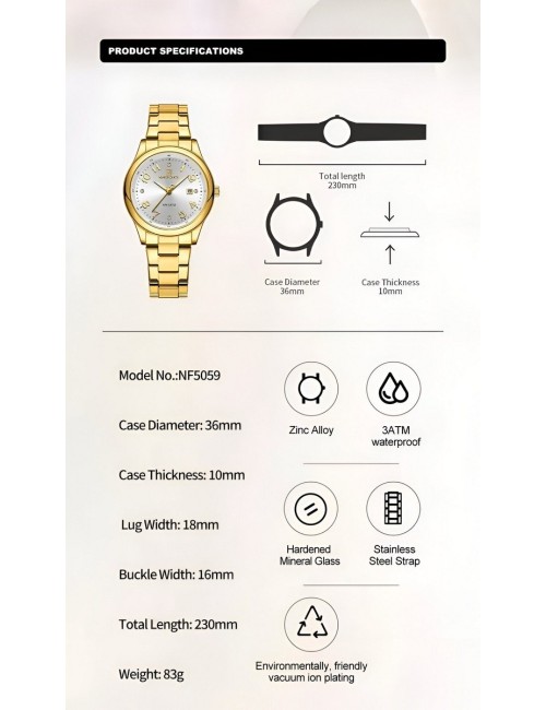 Reloj Naviforce Casual Nf5059 Mujer Acero + Estuche