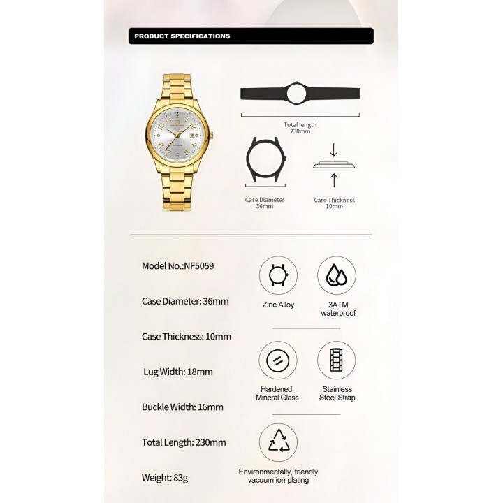 Reloj Naviforce Casual Nf5059 Mujer Acero + Estuche