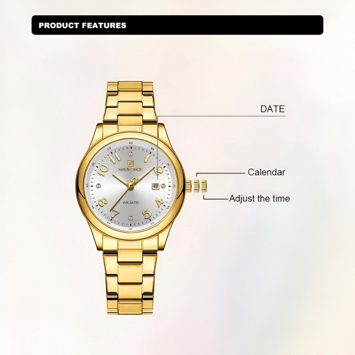 Reloj Naviforce Casual Nf5059 Mujer Acero + Estuche