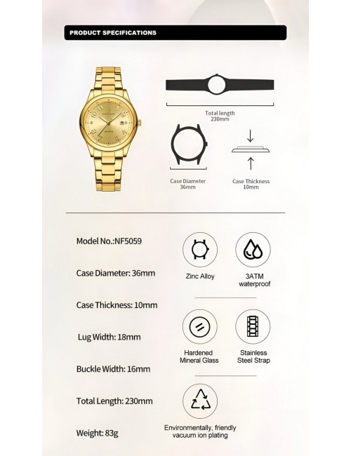 Reloj Naviforce Casual Nf5059 Mujer Acero + Estuche