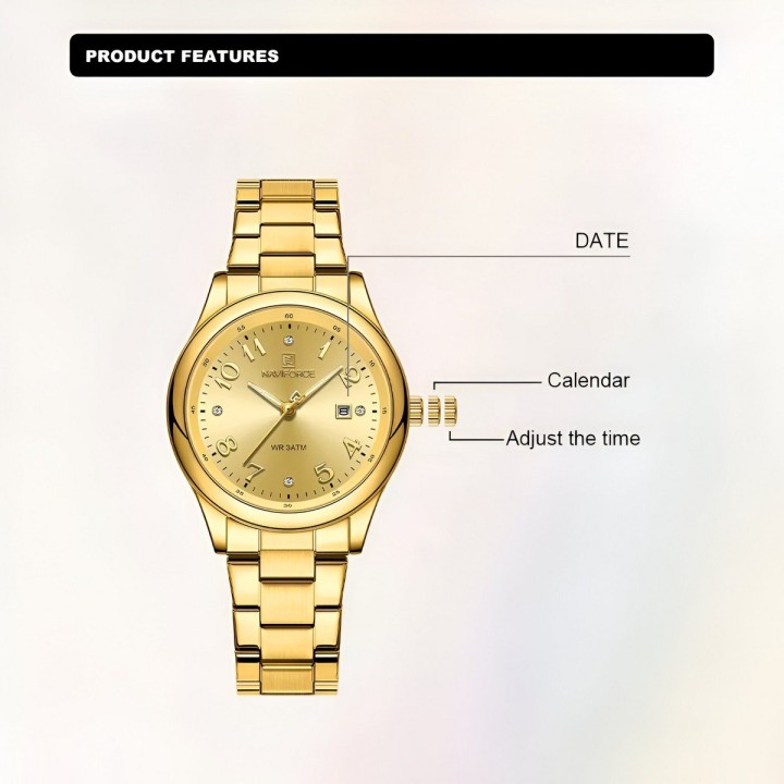Reloj Naviforce Casual Nf5059 Mujer Acero + Estuche