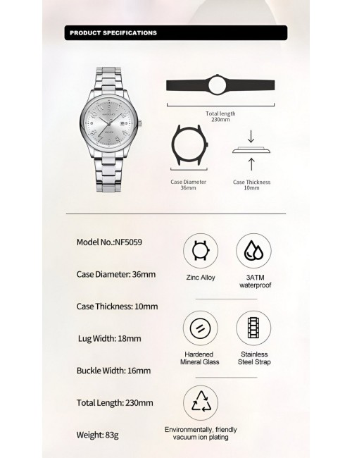 Reloj Naviforce Casual Nf5059 Mujer Acero + Estuche