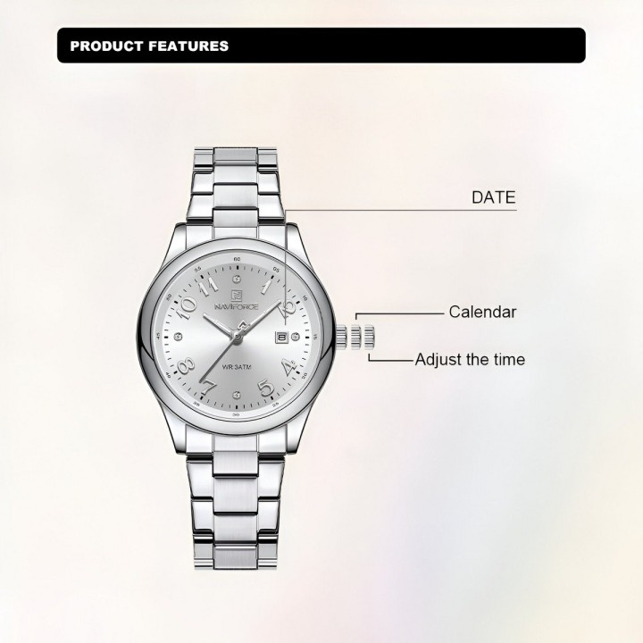 Reloj Naviforce Casual Nf5059 Mujer Acero + Estuche