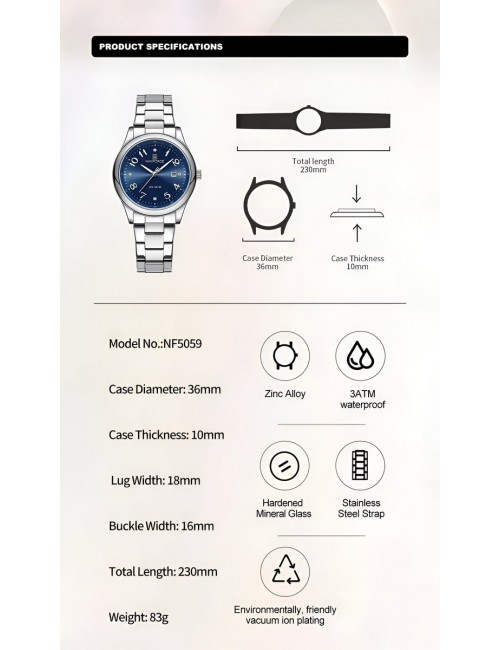 Reloj Naviforce Casual Nf5059 Mujer Acero + Estuche