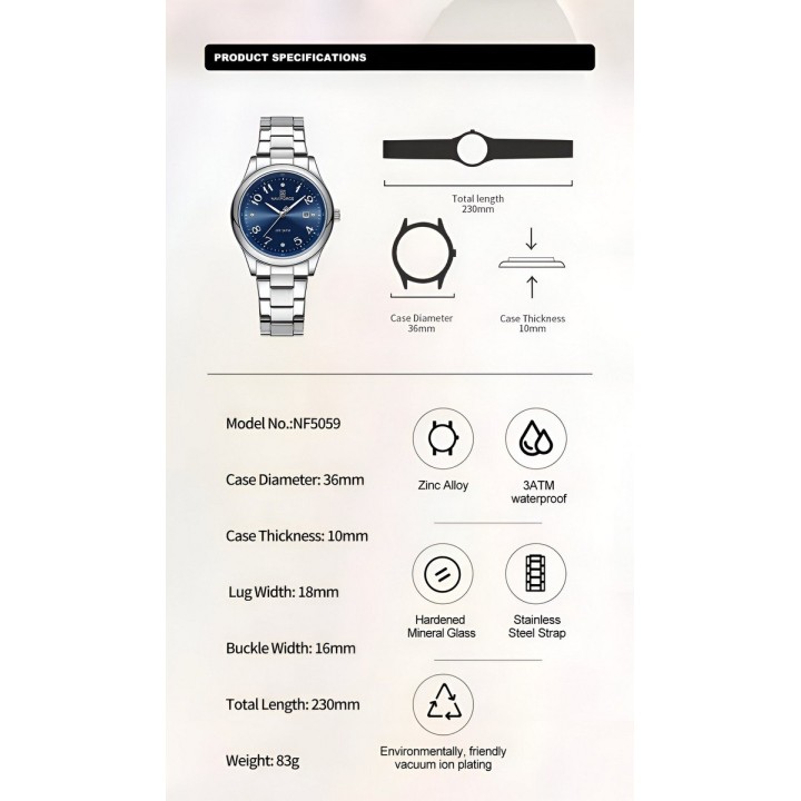Reloj Naviforce Casual Nf5059 Mujer Acero + Estuche