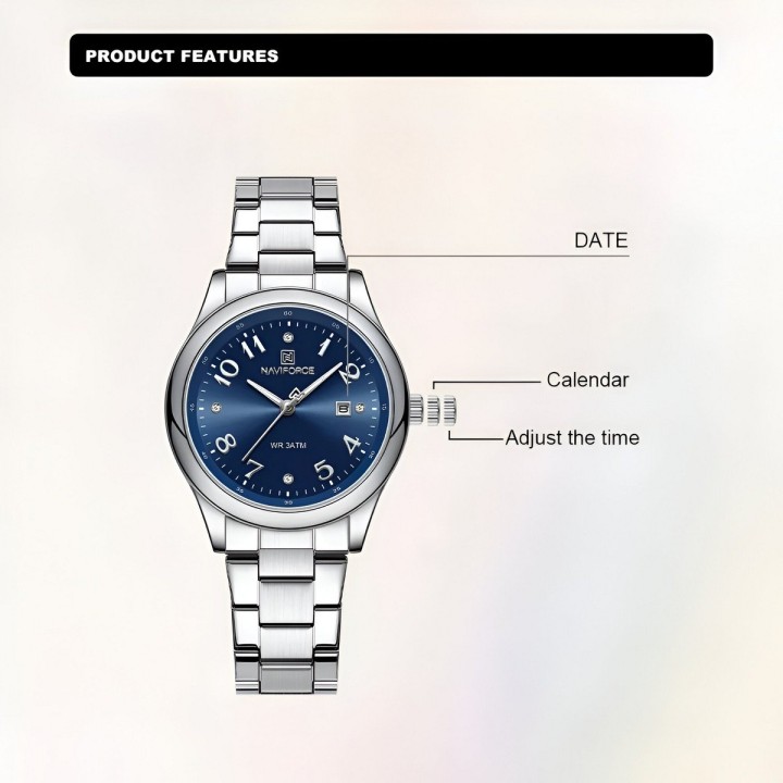 Reloj Naviforce Casual Nf5059 Mujer Acero + Estuche