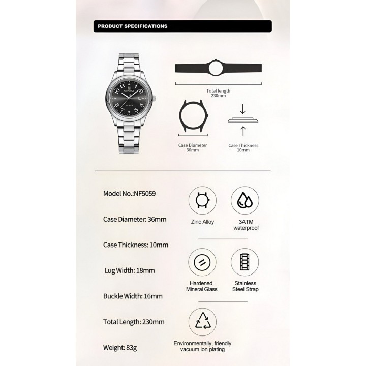 Reloj Naviforce Casual Nf5059 Mujer Acero + Estuche