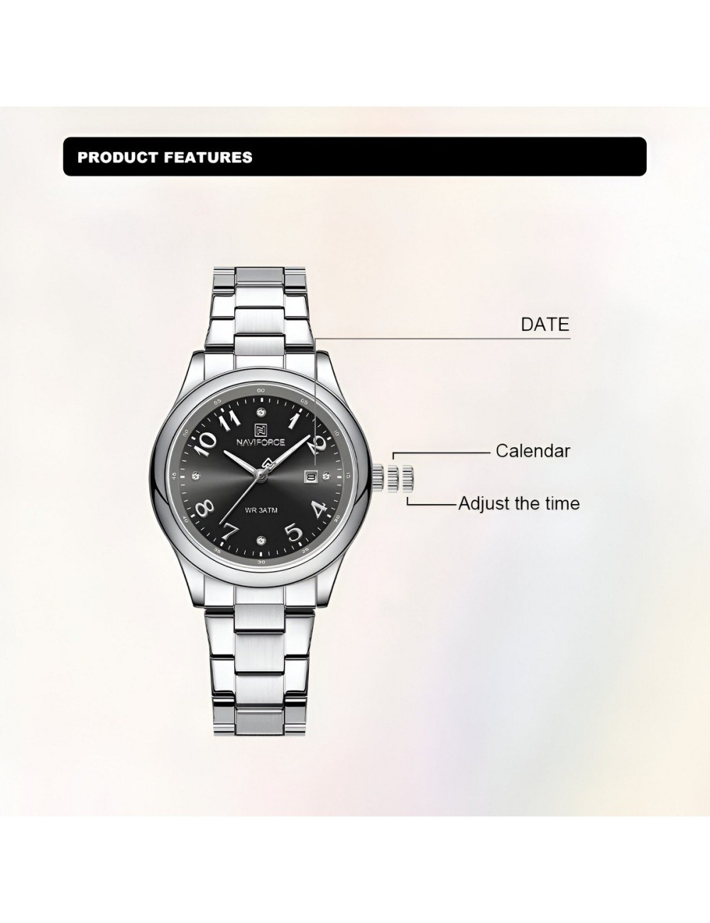 Reloj Naviforce Casual Nf5059 Mujer Acero + Estuche