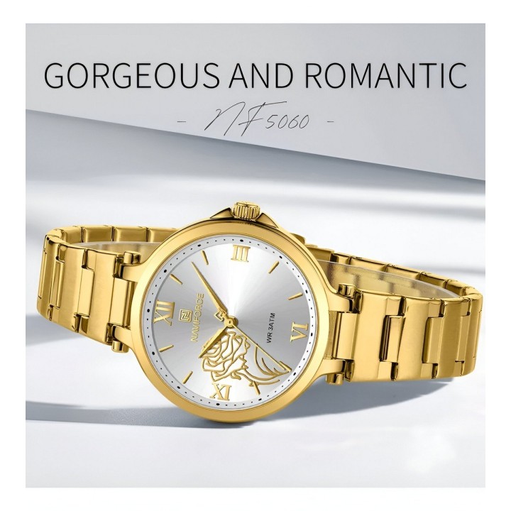 Reloj Naviforce Casual Nf5060 Mujer Flor Acero + Estuche