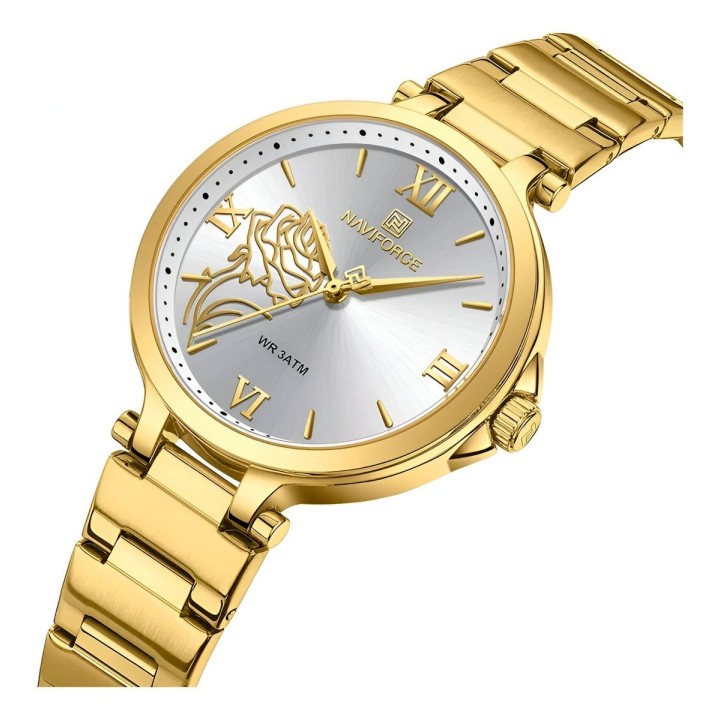 Reloj Naviforce Casual Nf5060 Mujer Flor Acero + Estuche
