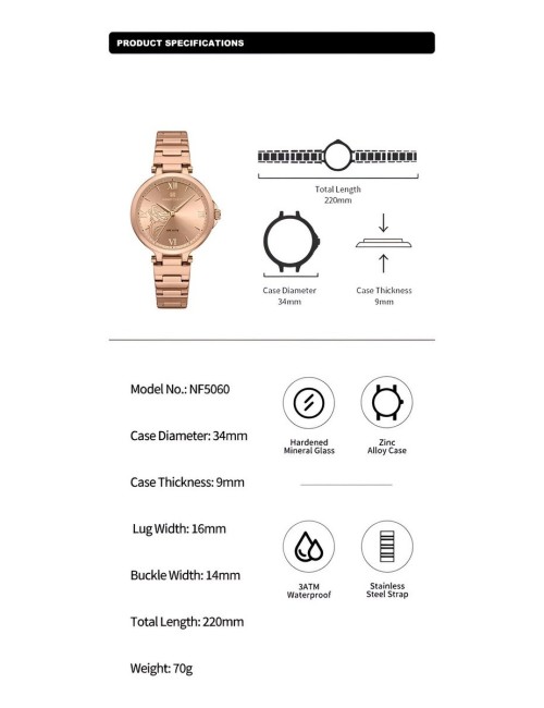 Reloj Naviforce Casual Nf5060 Mujer Flor Acero + Estuche