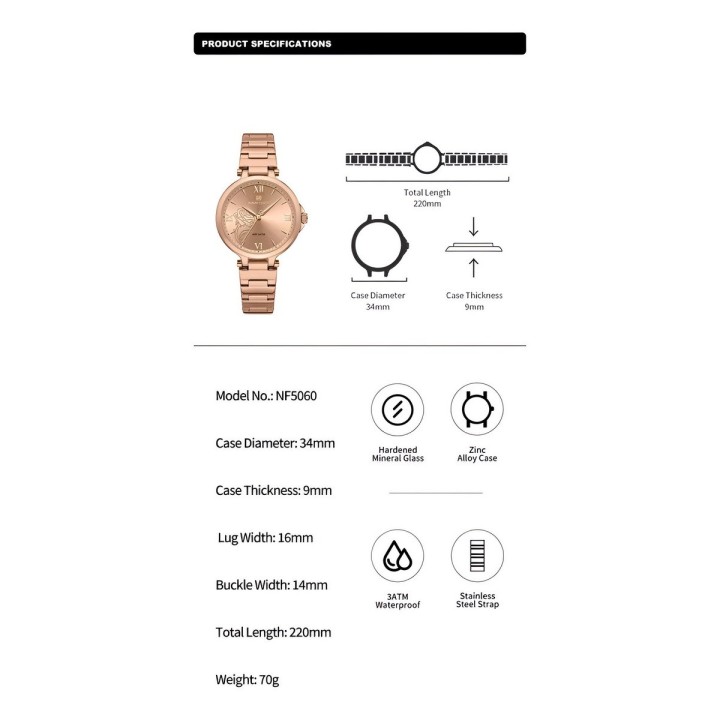 Reloj Naviforce Casual Nf5060 Mujer Flor Acero + Estuche