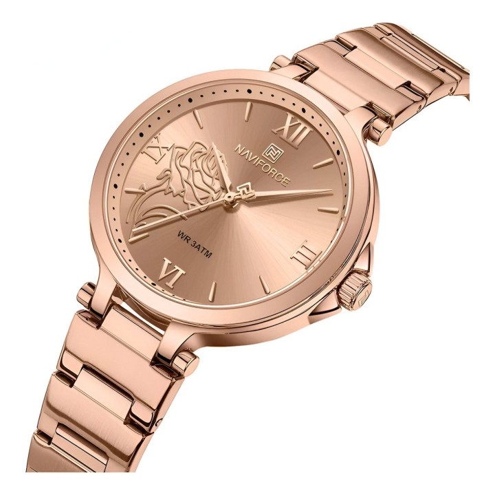 Reloj Naviforce Casual Nf5060 Mujer Flor Acero + Estuche