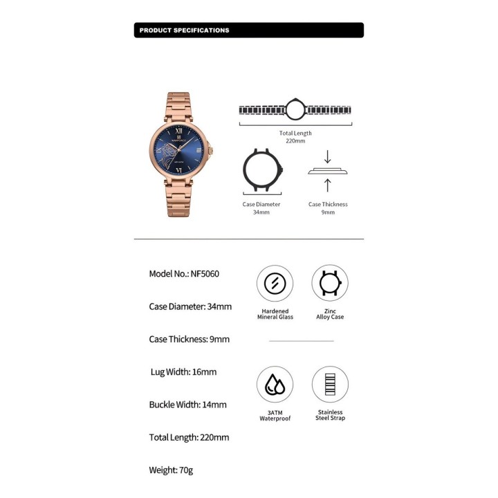 Reloj Naviforce Casual Nf5060 Mujer Flor Acero + Estuche