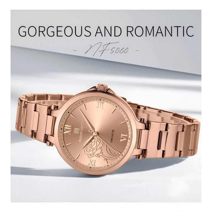 Reloj Naviforce Casual Nf5060 Mujer Flor Acero + Estuche