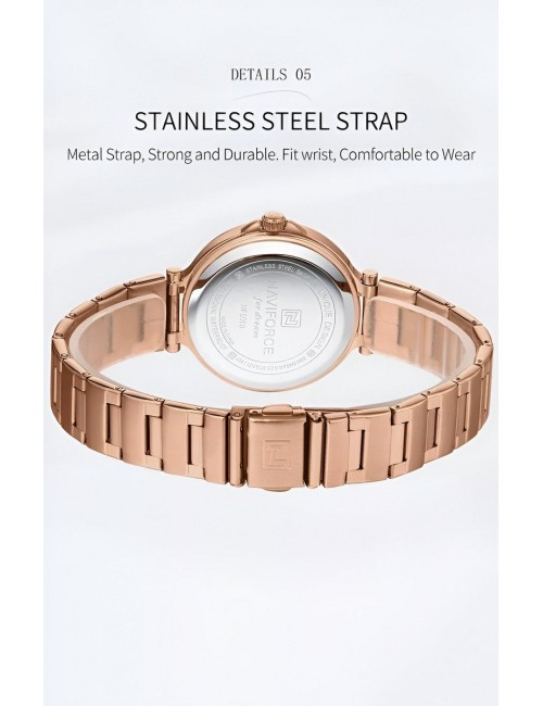 Reloj Naviforce Casual Nf5060 Mujer Flor Acero + Estuche