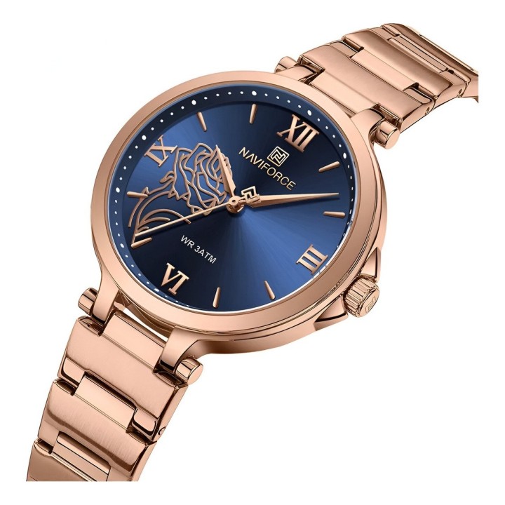 Reloj Naviforce Casual Nf5060 Mujer Flor Acero + Estuche