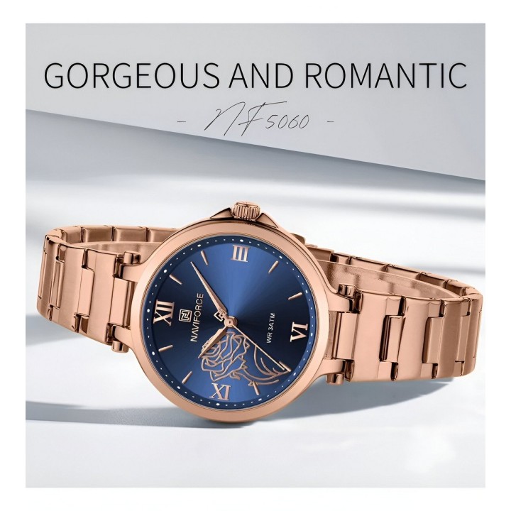 Reloj Naviforce Casual Nf5060 Mujer Flor Acero + Estuche