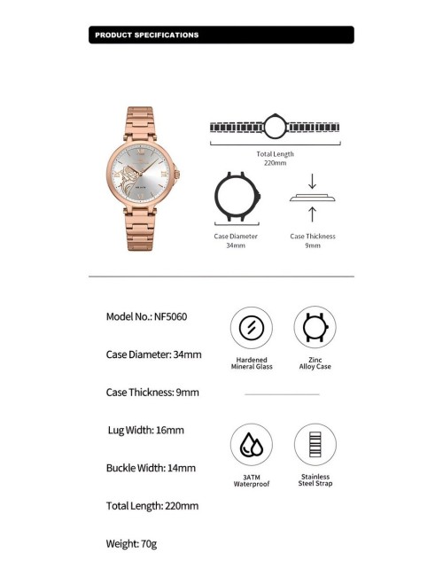 Reloj Naviforce Casual Nf5060 Mujer Flor Acero + Estuche