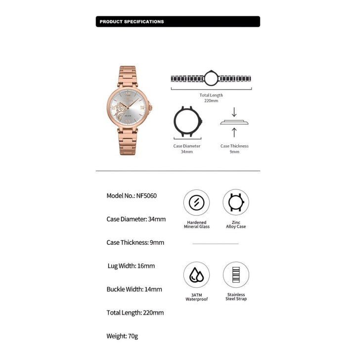 Reloj Naviforce Casual Nf5060 Mujer Flor Acero + Estuche