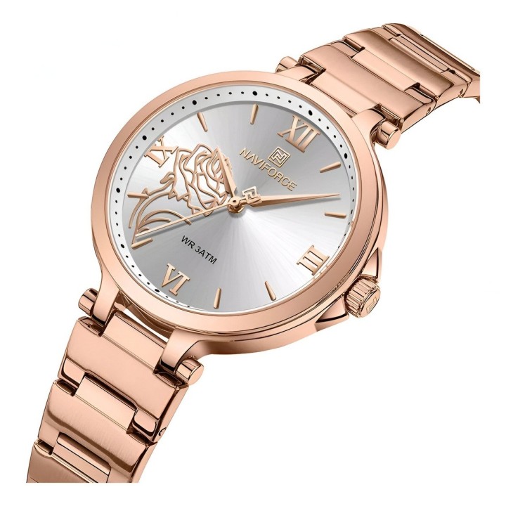 Reloj Naviforce Casual Nf5060 Mujer Flor Acero + Estuche